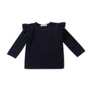 Hot Sale Lovely Girls Cotton Solid Color Ruffle Long Sleeves Blank Simple Style Tops