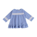 Fresh Style Girls Cotton Blue Lace Design Long Sleeves Elegant Dress