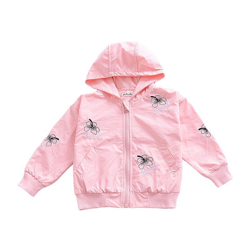 Lovely Girls Cotton Flower Embroidered Long Sleeves Coat With Cap