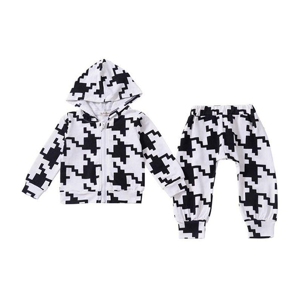 2 Pcs Set Unisex Cotton Color Blocking Long Sleeves Hoodie And Harem Pants