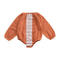 Hot Sale Baby Girls Cotton Lace Embroidered Orange Long Sleeves Bodysuit