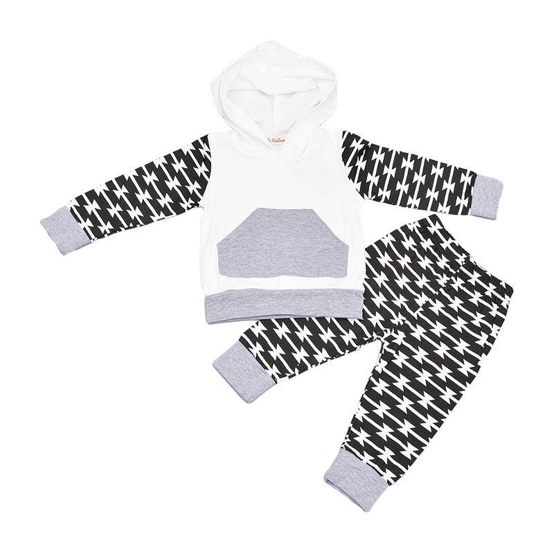 2 Pcs Set Cotton Unisex Baby Color Blocking Hoodies And Soft Pants