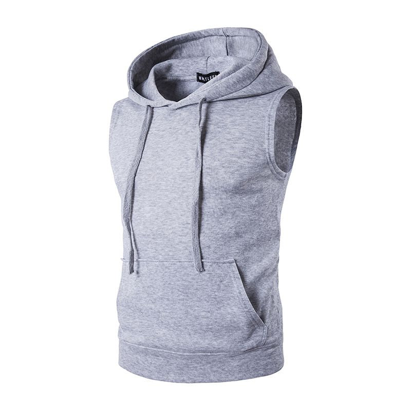 Men Cotton Sleeveless Solid Color Casual Hoodies