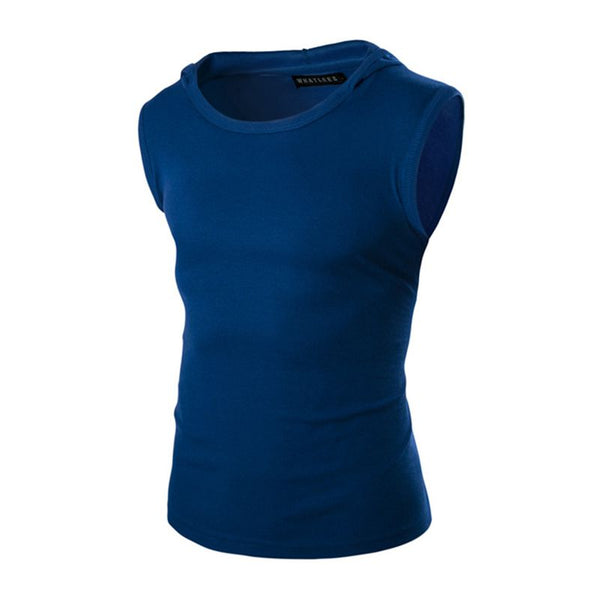 New Arrived Men Comfortable Sleeveless Solid Color Round Neck Outdoor Hoodies