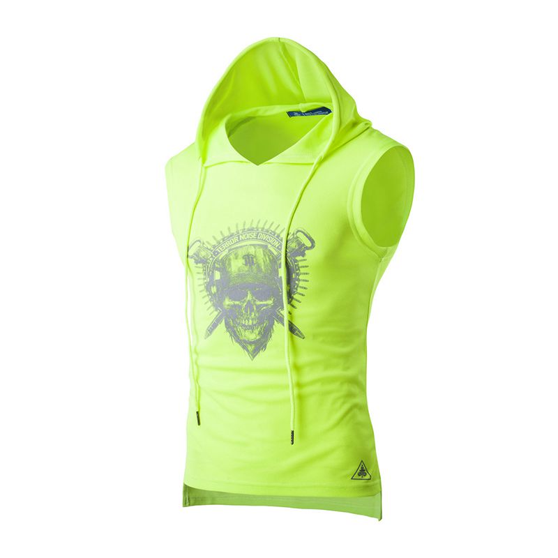 Hot Selling Men Cotton Breathable Sleeveless Skull Printed Outdoor Hoodies