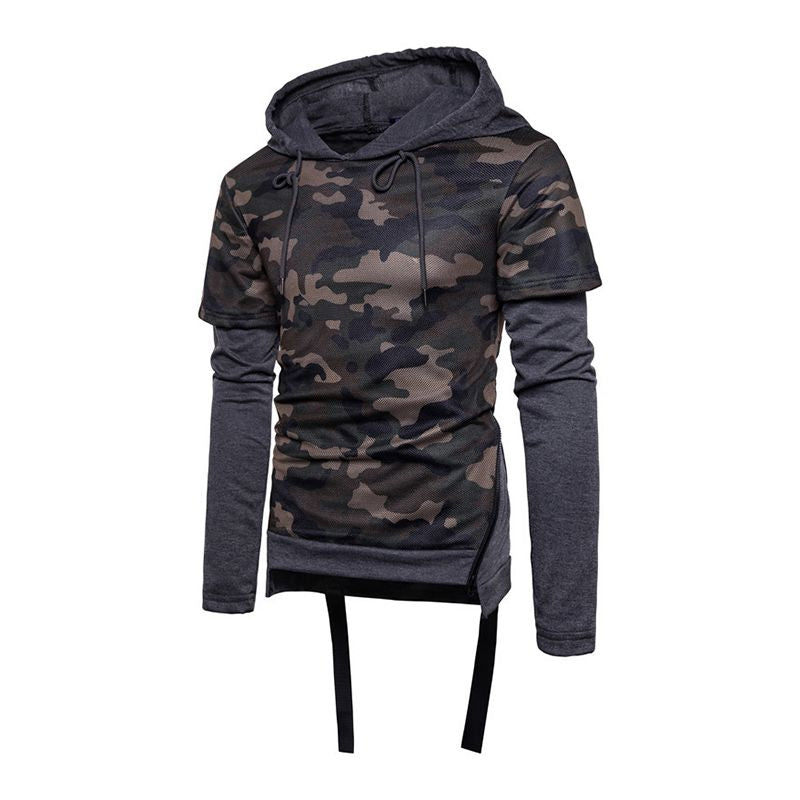 Fashionable Men Cotton Patchwork Camouflage Color Long Sleeves Slim Fit Hoodies