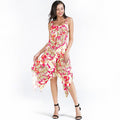 Hot Sale Young Lady Floral Print Sweet V Neck Irregular Slip Dress