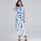 Modern Women Elegant Style Trendy Geometric Print Short Sleeves Long Dress