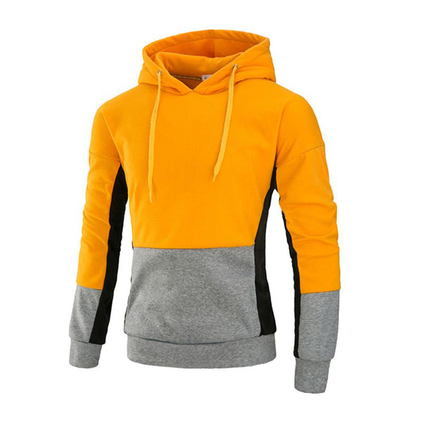 Men Cotton Long Sleeves Patchwork Slim Fit Casual Hoodies