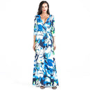 Elegant Women Big Flowers Printed Long Sleeves V Neck Casual Autumn Dress