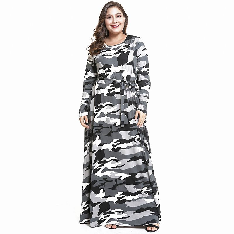 New Arrival Plump lady Classic Camouflage Printed Plus Size Long Dress