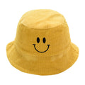 Classic Smiling Face Embroidered Children Solid Color Corduroy Bucket Hat