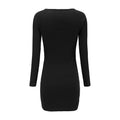 Hot Sale Women Solid Color V Neck Long Sleeves Tight Knitting Dress