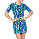 Women Bright Color Unique Leopard Print Fashion Short Sleeves Tight Dress