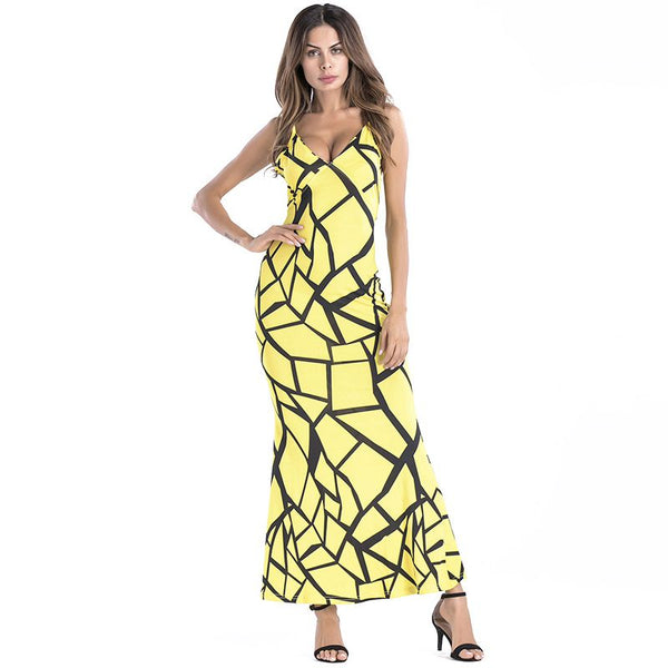 Fat Women Irregular Geometric Print Tight Slimming Pattern Summer Beach Slip Dress