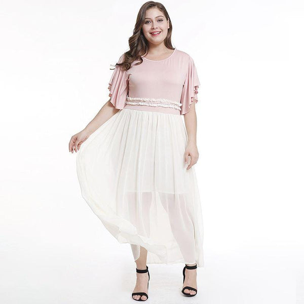 Plump Lady Sweet Style Unique Patchwork Design Plus Size Casual Dress