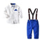 High Quality Boys Cotton White Long Sleeves Shirts And Blue Pants Set With Suspender