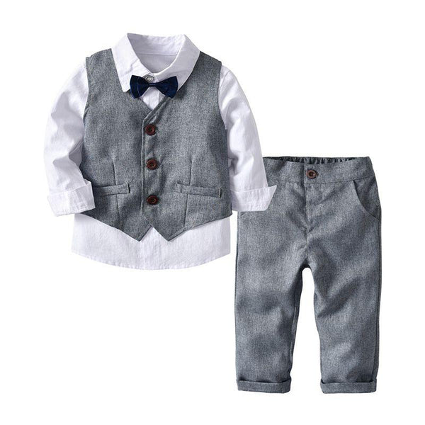 Little Gentlemen Boys Cotton Gray Vests And White Shirts And Pants Set