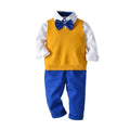 Fashionable Boys Cotton Handsome Solid Color Shirts And Knitted Vests And Pants Set