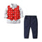 3 Pcs Set Handsome Boys Cotton White Stripe Shirts And Red Printed Vests And Pants Set