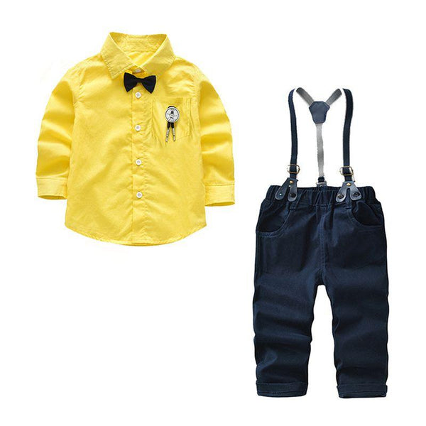 Little Gentlemen Boys Cotton Solid Color Shirts And Suspender Pants Set