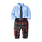 Little Gentlemen Boys Cotton Solid Color Shirts And Red Plaid Printed Pants Set With Tie