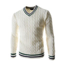 Men Cotton V Neck Knitted Long Sleeves Casual Pullover Sweater