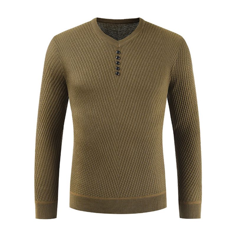 Fashion Style Men Cotton Long Sleeves Button Design Comfortable Knitted Sweater