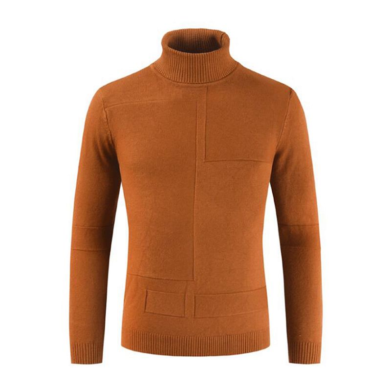 High Quality Men Cotton Long Sleeves Solid Color Turtleneck Simple Style Slim Fit Sweater