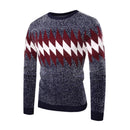 Men Cotton Long Sleeves Rhombus Printed Pullover Knitted Sweater