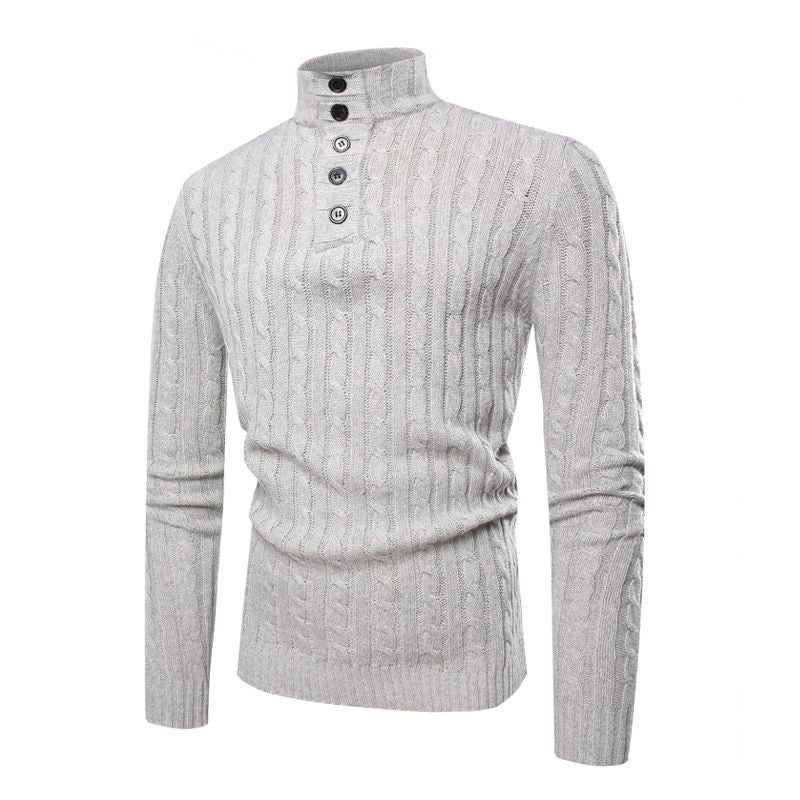 Hot Selling Men Cotton Solid Color Button Design Turtleneck Long Sleeves Warm Sweater