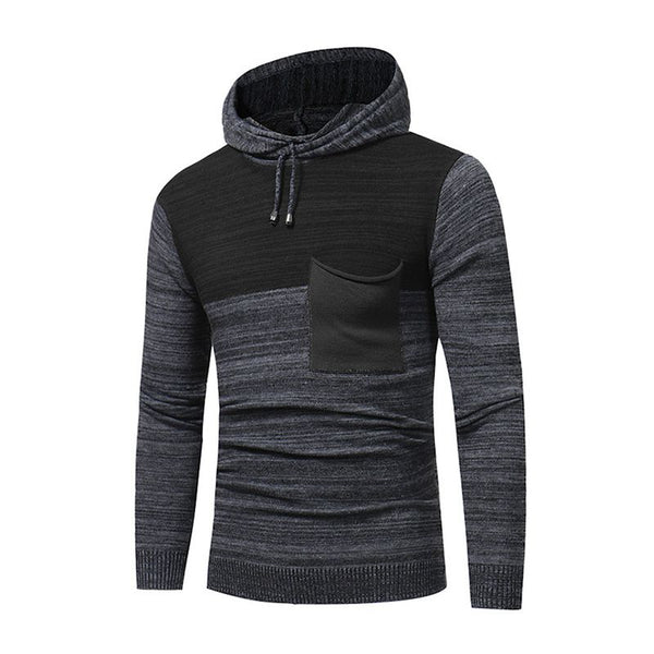 Hot Sale Men Cotton Warm Patchwork Long Sleeves Hooded Knitwear