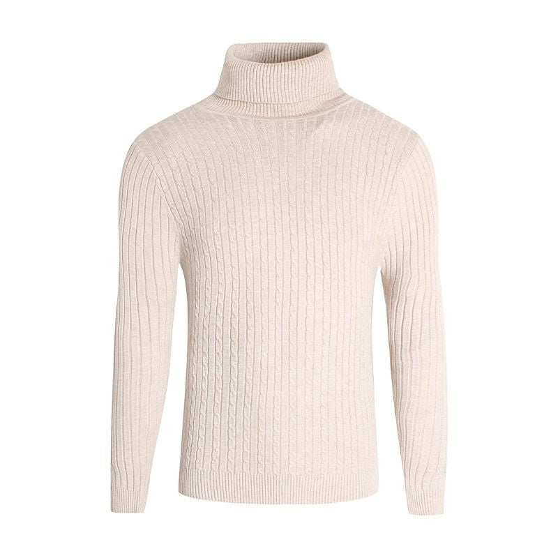 High Quality Men Warm Solid Color Turtleneck Long Sleeves Casual Knitted Sweater