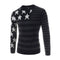 Fashionable Men Cotton Long Sleeves Star Printed Patchwork Slim Fit Knitted Sweater