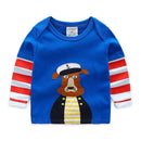 Boys Cotton Long Sleeves Patchwork Cartoon Printed Round Neck Tops