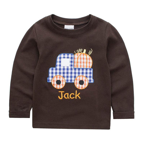 Boys Cotton Cartoon Car Printed Casual Long Sleeves Tops