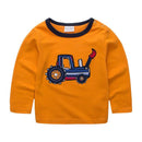 Fashion Boys Cotton Orange Long Sleeves Tractors Printed Cartoon Tops