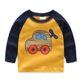 Boys Cotton Patchwork Cute Little Car Printed Long Sleeves Tops