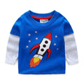 High Quality Boys Cotton Round Neck Patchwork Rocket Printed Long Sleeves T-shirt