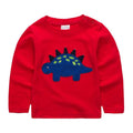 Boys Cotton Red Long Sleeves Cute Dinosaur Printed Tops