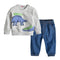 2 Pcs Set Handsome Boys Cartoon Dinosaur Printed Long Sleeves Tops And Casual Jeans