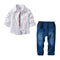 High Quality Boys Cotton White Casual Long Sleeves Shirts And Elastic Waist Jeans Set
