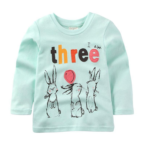 Latest Style Girls Cotton Three Rabbits Printed Cartoon Long Sleeves Tops
