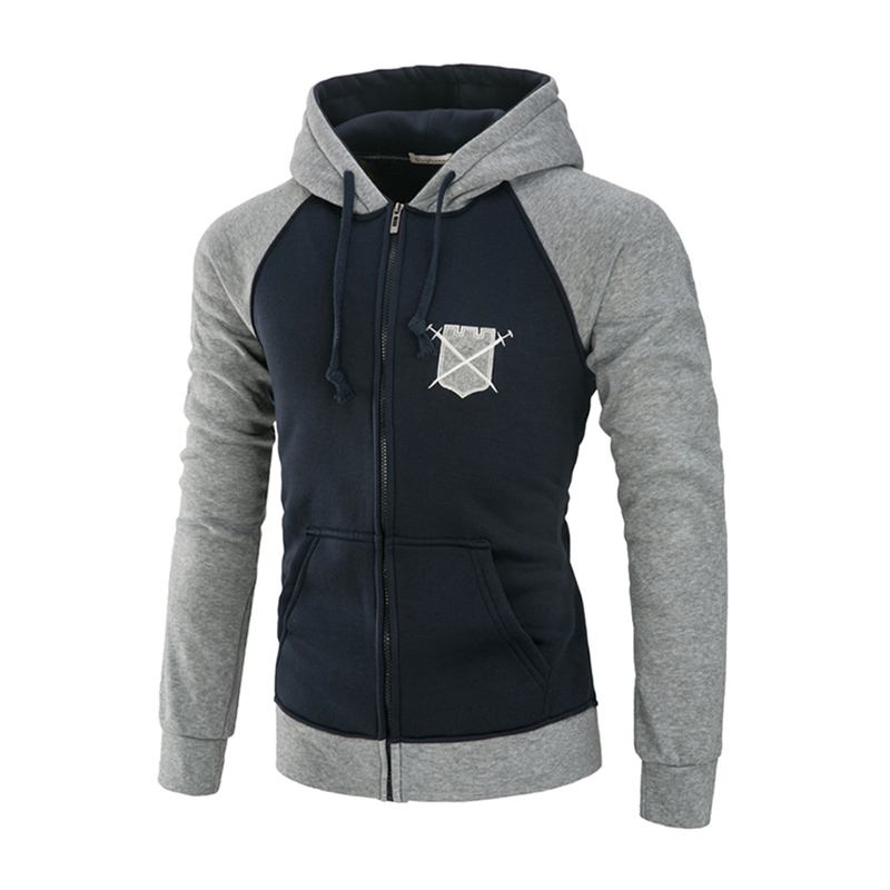 High Quality Men Cotton Patchwork Long Sleeves Jacket Zipper Hoodie