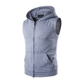 Men Cotton Solid Color Sleeveless Casual Sport Zipper Hoodie