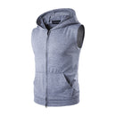 Men Cotton Solid Color Sleeveless Casual Sport Zipper Hoodie