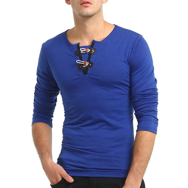Men Cotton Long Sleeves Button Design V Neck Slim Fit Sweatshirt