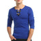 Men Cotton Long Sleeves Button Design V Neck Slim Fit Sweatshirt