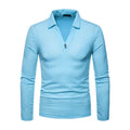 Latest Style Men Cotton Solid Color V Neck Long Sleeves Polo Shirt