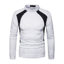 Hot Selling Men Cotton Patchwork Standing Collar Long Sleeves Tops